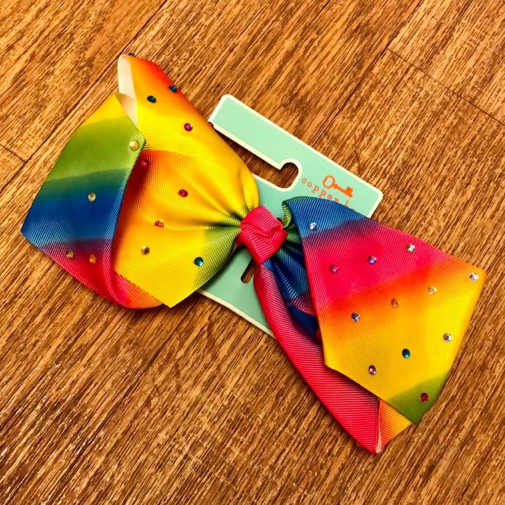 Copper Key Large Rainbow Multicolored Rhinestone Jumbo Hair Bow